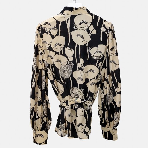 Gucci Black and White Floral Silk Blouse - Picture 4 of 16